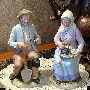 Vintage Homco Old Man and Woman Farmer Couple #1433